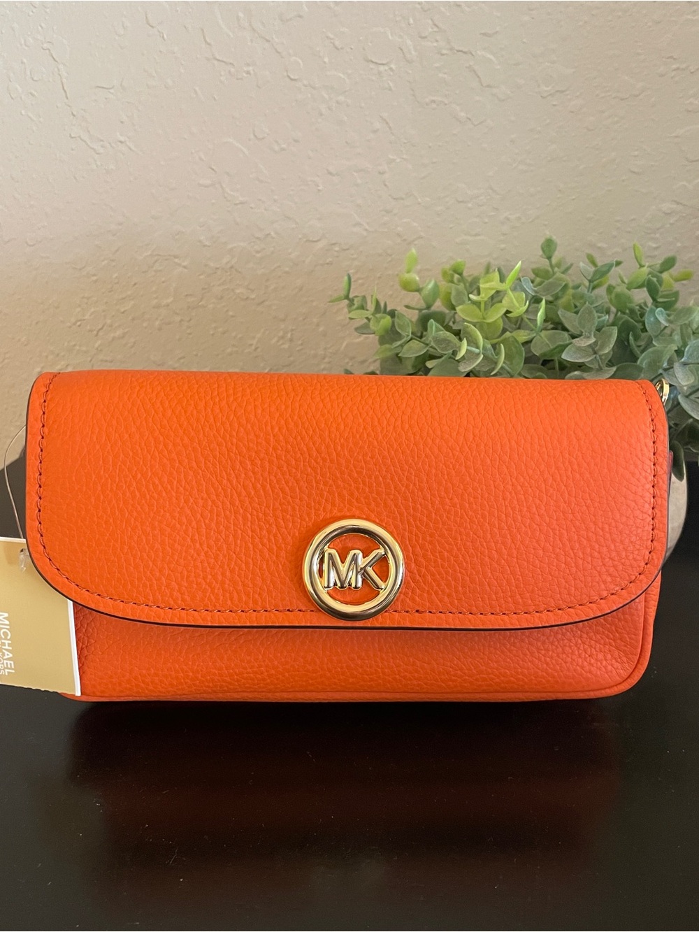 Michael Kors Orange Pebbled Leather Crossbody Purse